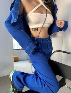 Roupa das mulheres Terno Jaqueta Jeans Duas Peças Conjunto Personalizado Mulheres Terno de Brim Das Senhoras Calças de Brim Calças - Product Image 5