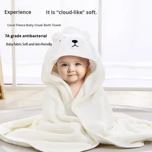 <span class=keywords><strong>Accappatoio</strong></span> per Bambini in Pile Corallo Assorbente con Cappuccio Ricamato, Mantella da Bagno Cartoon, Fascia Avvolgente per Neonati - Product Image 3