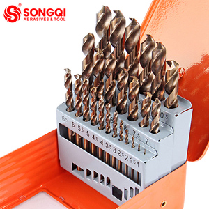 Jeu de forets hélicoïdaux professionnels SONGQI 13, 19, 25 pièces en cobalt, qualité M35, dans un étui métallique sécurisé, pour alliages, céramiques, composites - Product Image 1