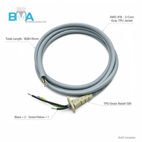 Kabel Gray 3Wire AWG18 Dengan SR Strain Relief, Kabel Harness Ujung Berlapis Timah untuk Koneksi Internal Mesin