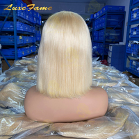 Perruques brésiliennes courtes et droites en cheveux humains, blondes 613, avec dentelle frontale complète HD 4x4 13x4, perruque bob droite
