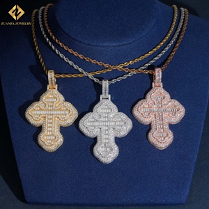 Iced Out Full Paved Cross Charm S925 Silver Hip Hop <b>Pendant</b> for Rappers VVS Moissanite Cross <b>Pendant</b> <b>Emerald</b> Cut Cross Jewelry - Product Image 5