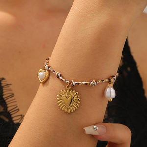 Fashion Charm Bracelet Zinc Alloy Gold Plated Flower Star Moon Bezel Setting Bohemian Style DIY Knotted Rope Jewelry Gift - Product Image 3