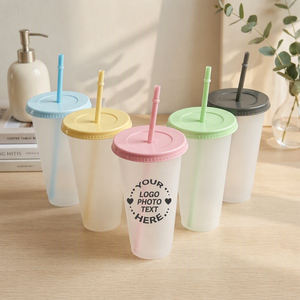 แก้วน้ำพลาสติกแบบมีฝาปิดพร้อมหลอดดูด ขนาด 24 ออนซ์ (710 มล.) สีมาการองยอดนิยม สไตล์ <span class=keywords><strong>Starbucks</strong></span> สำหรับโซเชียลมีเดีย DIY - Product Image 1