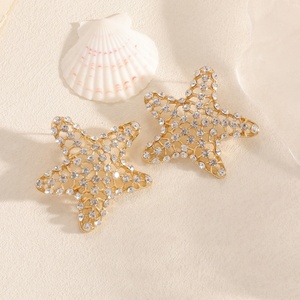 Pendientes de moda boutique Jingciren con diseño hueco y chapado en metal, pendientes exagerados con estrellas de diamantes de imitación, pendientes transfronterizos para mujer - Product Image 2