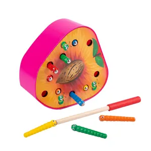婴儿玩具木制3D拼图幼儿益智玩具蒙氏磁抓虫游戏颜色认知