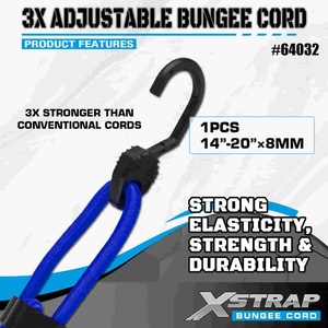 Cordes élastiques réglables Xstrap 3X en caoutchouc 8 mm x <span class=keywords><strong>14</strong></span>-20 <span class=keywords><strong>pouces</strong></span> 132-165 lbs Durables et haute sécurité - Product Image 3