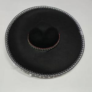 Sombrero Fedora Negro de Ala Ancha de Fieltro con Adorno de Pompón Blanco para Eventos de Negocios, Casual, Cinco de Mayo y Carnaval - Product Image 2