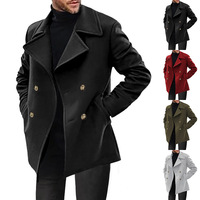 Manteau d'hiver pour homme en polyester, coupe ample, à double boutonnage, col à revers uni, manches longues, avec poches, pour le quotidien et le style urbain