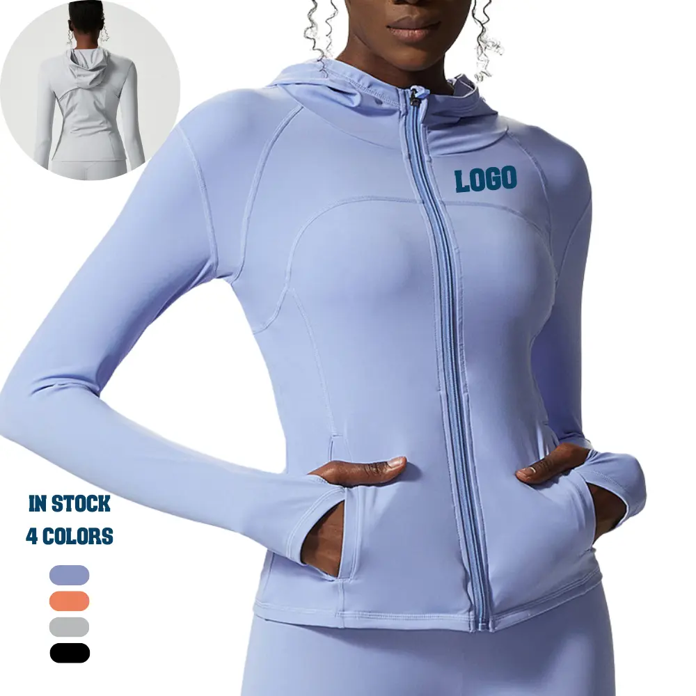 Veste à capuche de Yoga avec fermeture éclair pour femmes, Logo personnalisé de haute qualité pour l'entraînement en plein air