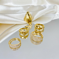 Bague en acier titane de qualité polie en zirconium 4A, haute rétention de couleur, plaquée or 18 carats, cœur, grande, brillante, dôme épais