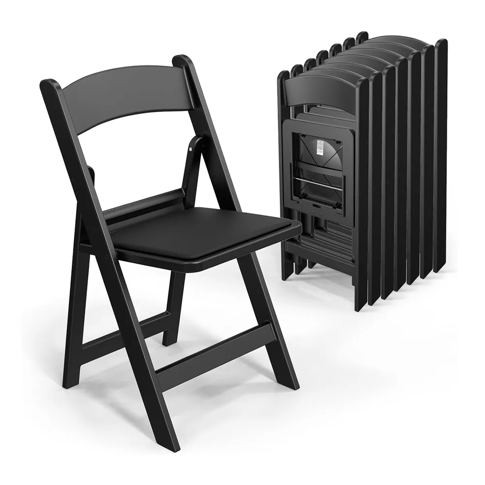 كرسي للحدائق مبطن من بلاستيك PP بالراتنج الأسود قابل للطي مبطن للبيع بالجملة للمناسبات