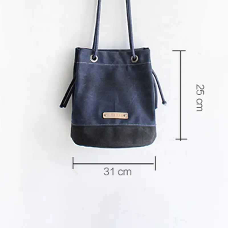 2022 OMOI Custom Canvas Denim Leather Drawstring Fashion Women Girls Shopping Tote Single Shoulder Sling Handle Bag Handbag