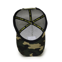 Casquette de camionneur en velours personnalisée avec logo, en coton, à visière camouflage, 5 panneaux, avec applique brodée et filet