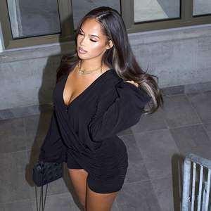 Mono corto sexy de fiesta con cuello en V profundo y manga larga para mujer, diseño personalizado 2026 - Product Image 3