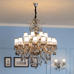Crystal <b>Chandelier</b> E26 Bulb Base 3500K Warm <b>White</b> Light Adjustable Height LED Living Room Pendant Lamp Mounted Design 5-Year - Product Image 5