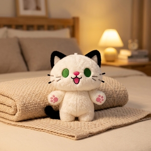 Porte-clés <span class=keywords><strong>chat</strong></span> en peluche blanc brodé vert de 10 cm, pendentif animal en peluche Kawaii, breloque de sac en forme d'animal de dessin animé - Product Image 6