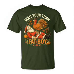 Camiseta Wait Your Turn Fat Boy con diseño de Papá Noel y pavo para el Día de Acción de Gracias - Product Image 2