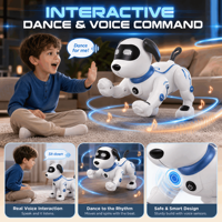 Roboter-Hundespielzeug Weiß Vierbeinig Digitales Gesicht Interaktive Bewegungen für Kinder MINT-Lernen Geburtstagsgeschenk Großhandel