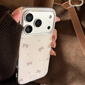 Funda para iPhone 17 Pro, estilo coreano, con lazo gris brillante, ventana grande, cobertura total, anticaídas - Product Image 6