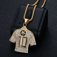 Kalung Liontin Jersey Sepak Bola Geometris Berlapis Emas 18K Stainless Steel dengan Zirconia Kubik Nomor 10 Perhiasan Fashion Berkualitas Tinggi
