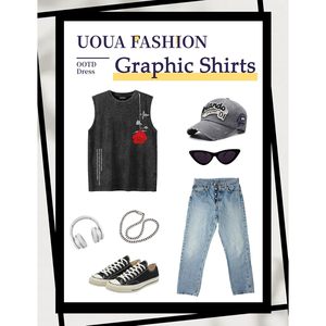 FOXA Men's Washed Sleeveless Tank <b>Top</b> Cotton Embroidery <b>Rose</b> Print Streetwear Summer (S-2XL) - Product Image 6