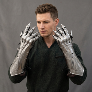 MedievalCraftsCA Gants de guerrier en acier plaqué argent gravés, style antique, pour costume de cosplay - Product Image 2