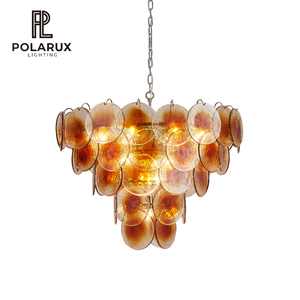 Lustre en laiton réglable en hauteur, suspension en verre de luxe, style Art Déco italien, pour villa, salle à manger, chambre principale, rétro, disque fumé - Product Image 1