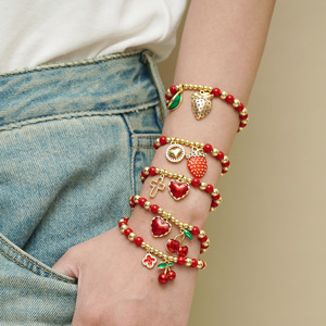 Fashion Charm <b>Bracelets</b> <b>Red</b> Gold Plated Fruit Heart Pendant Women's Jewelry Gift - Product Image 3