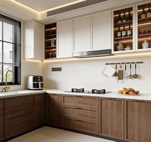 Armoires de cuisine laquées sur mesure de qualité supérieure (noyer/blanc) |   Conception modulaire européenne et fermeture douce |   Service de mise en page gratuit 48h - Product Image 2