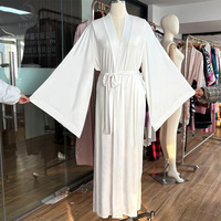 Robe Kimono Longue en Maille Unie, Col en V, Manches Larges, Coupe Ample, en Modal Doux et Respirant 230 g/m², pour le Matin
