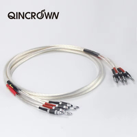 QINCROWN une paire de câbles de haut-parleur HIFI plaqué argent Y prise banane haut de gamme 4N OFC, câbles audio de haut-parleur de système audio