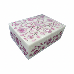 Boîte à bijoux décorative en nacre rose |   Boîte à souvenirs artisanale en incrustation de coquillages, boîte à bibelots en marbre - Product Image 1