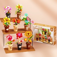 Blocs de construction floraux en gros, ornement créatif pour la maison, bouquet de roses, panier de fleurs, jouet d'assemblage DIY éternel, cadeau pour enfants