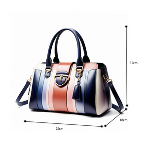 Sac fourre-tout rayé bleu et orange 2025 avec fermoir métallique et sac de transport <span class=keywords><strong>convertible</strong></span> - Product Image 3