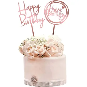 12 adet dekorasyon doğum günü yıldönümü akrilik pembe kız gül altın sevimli kek eklemek süslemeleri doğum günü pastası Topper