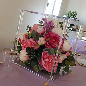 Support de fleurs de mariage de 25cm de haut Colonnes en acrylique Pilier transparent Vases décoratifs Pièce maîtresse de mariage rectangulaire - Product Image 2