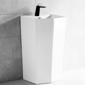 Lavabo sur pied en céramique minimaliste, intégré au sol, rectangulaire, grand lavabo pour balcon - Product Image 1