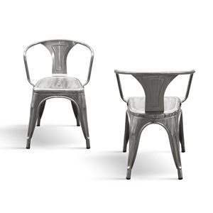 Chaise en métal avec dossier, lot de 4, gris, pour usage intérieur et extérieur, chaise de bar - Product Image 2