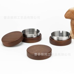 Wooden Ashtray Round Solid Wood With Lid <b>Nordic</b> Style Desktop Ashtray For Home Office Use - Product Image 1