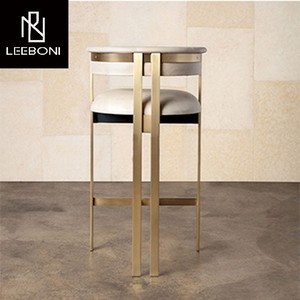 Silla de <span class=keywords><strong>Bar</strong></span> Moderna con Marco de Metal Dorado y Tapicería de Cuero/Tela, Silla Alta de Lujo para Barra de Cocina, Taburete para Barra de <span class=keywords><strong>Bar</strong></span> - Product Image 6