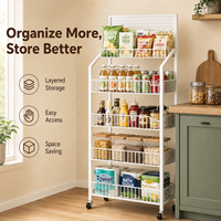 Meerlaags verrijdbaar opbergrek met scheidingswanden, rollende pantry-organizer voor keuken, snacks, dranken, boodschappen, display, thuisgebruik