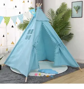 Grand <span class=keywords><strong>tipi</strong></span> tente toile de coton <span class=keywords><strong>Tipi</strong></span> maison enfants maison de jeu en plein air Wigwam jeu maison inde Triangle tente <span class=keywords><strong>chambre</strong></span> décor - Product Image 3