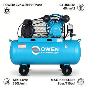 Moteur industriel sans huile homologué CE 2,2 kW 3 CV 200 L 8 bars à entraînement par courroie monophasé 220 V pour atelier et garage - Product Image 2