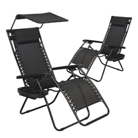 Chaises pliantes de camping, de jardin et de plage populaires, portables, de loisirs, à gravité zéro, avec auvent et porte-gobelet latéral