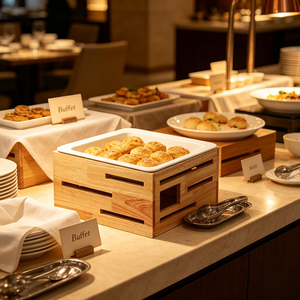 Exhibidor de Postres de Madera de Varios Niveles FLEY <span class=keywords><strong>para</strong></span> Catering de Hoteles, con Bandeja de Cerámica <span class=keywords><strong>para</strong></span> Decoración de Mesa en Bodas, <span class=keywords><strong>Banquetes</strong></span> y Fiestas - Product Image 1