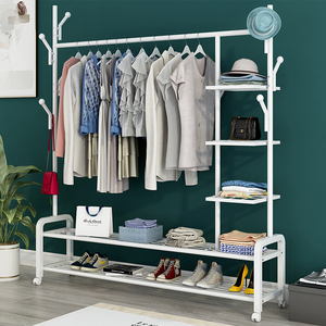 Clothing Garment <strong>Rack</strong> <strong>Coat</strong> Organizer Storage Shelving Unit Entryway Storage <strong>Shelf</strong> with 2-Tier Metal <strong>Shelf</strong> in Black - Product Image 5