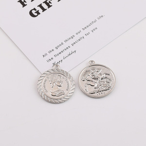 Vintage Beauty Head Coin Alloy Pendant 26Mm 16Mm Round Charm DIY Jewelry Accessories For <b>Necklace</b> Keychain Ornament - Product Image 3