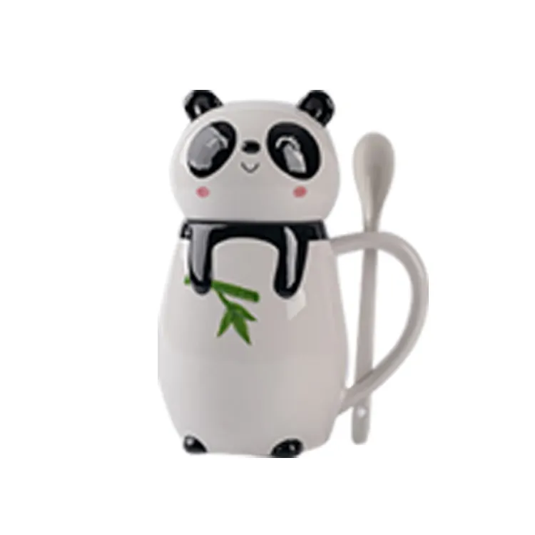 Tasse à café bon marché personnalisée panda cartoon image 3d animal tasse à thé en céramique avec couvercle cuillère