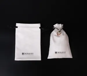 custom printed logo white recycled eco cotton canvas small jewelry gift pouches envelope packaging drawstring bags for jewellery